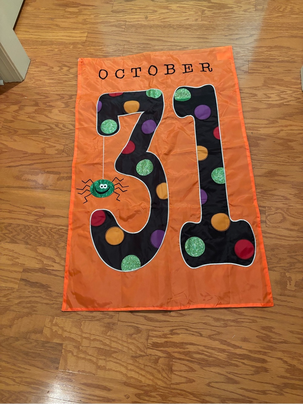 Vintage Halloween double sided 24 x 45 flag. October 31 on each side glittery.